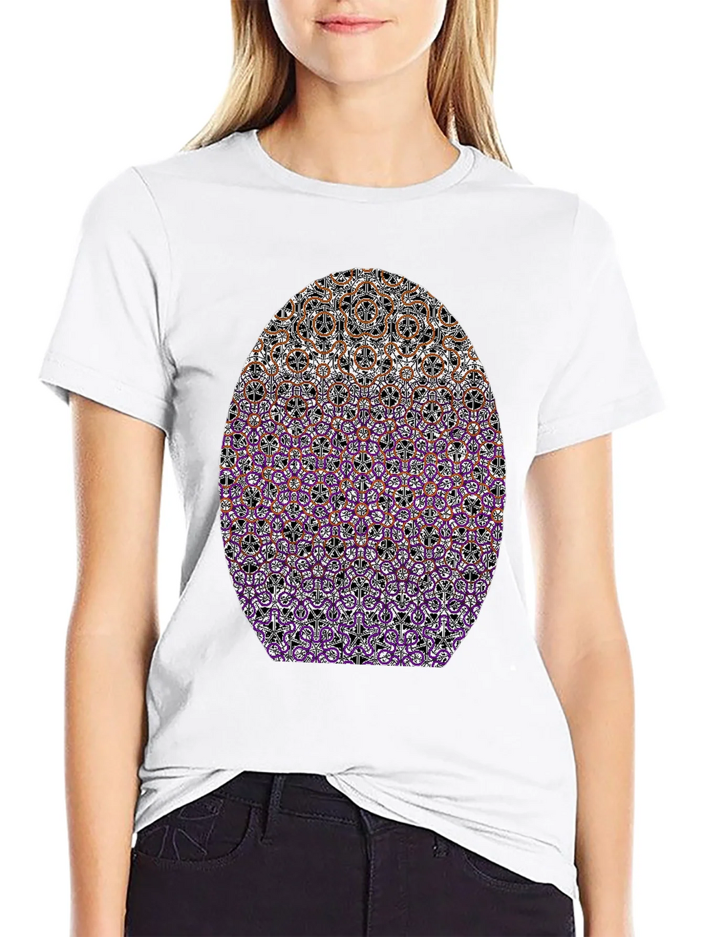 Patterned Oval Print Black T-Shirt