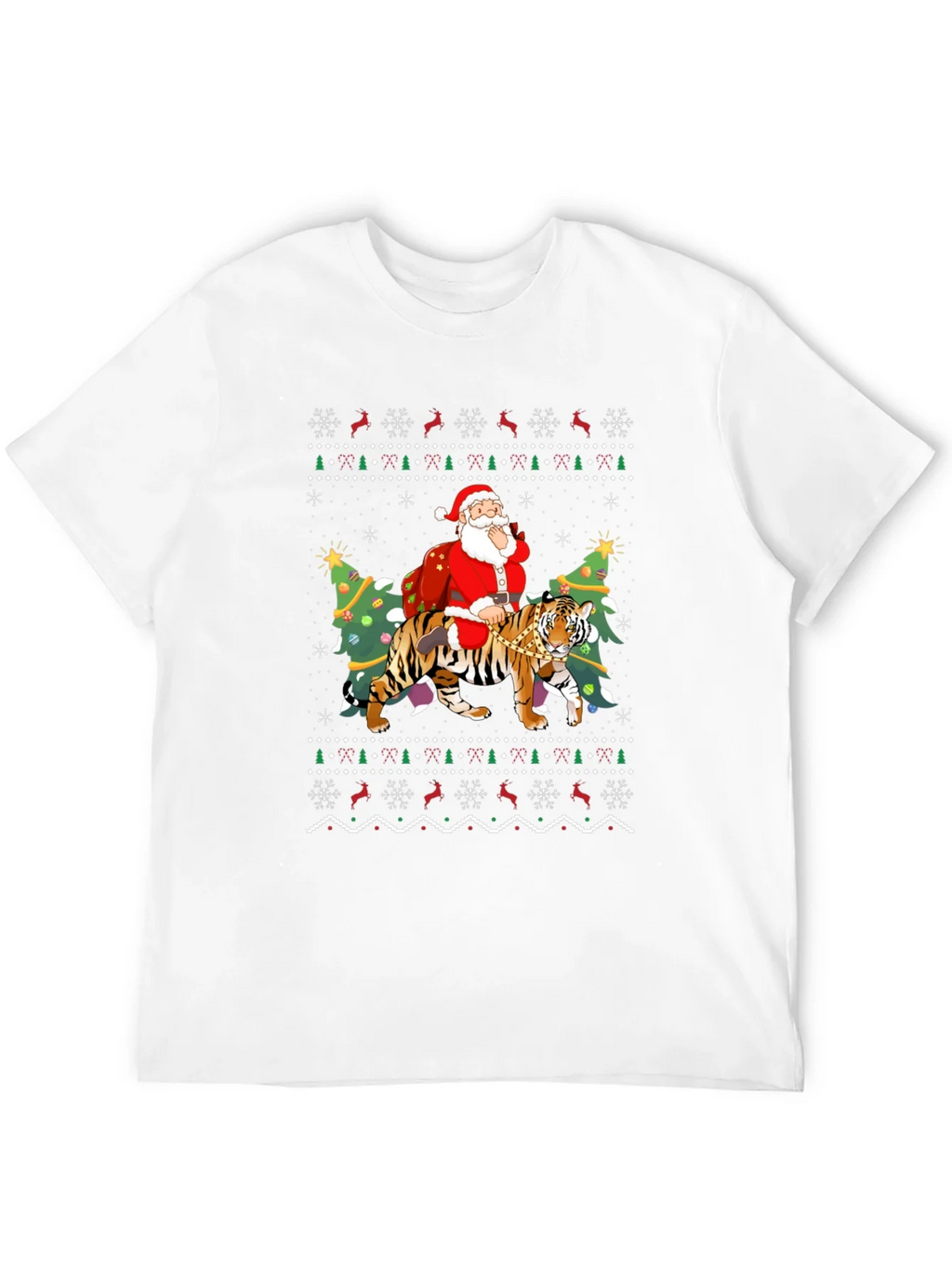 Santa Riding Tiger Christmas Ugly Sweater T-Shirt