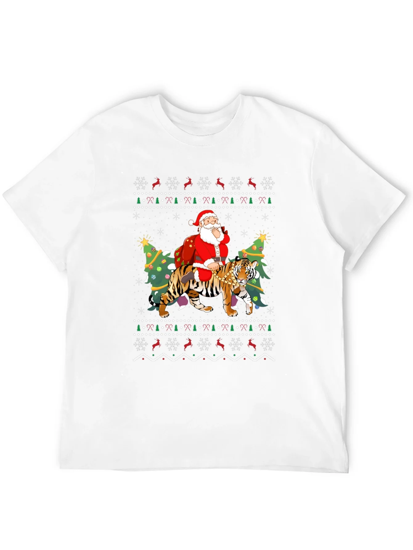 Santa Riding Tiger Christmas Ugly Sweater T-Shirt