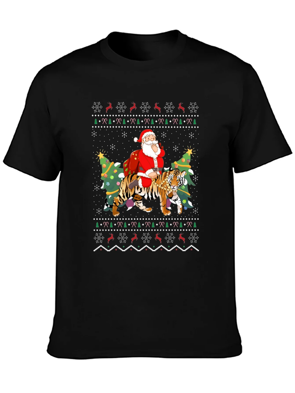 Santa Riding Tiger Christmas Ugly Sweater T-Shirt