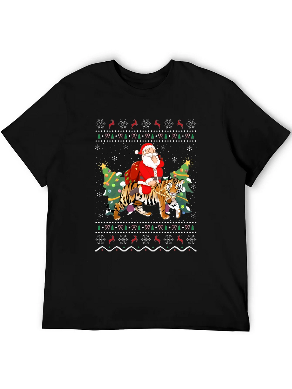 Santa Riding Tiger Christmas Ugly Sweater T-Shirt