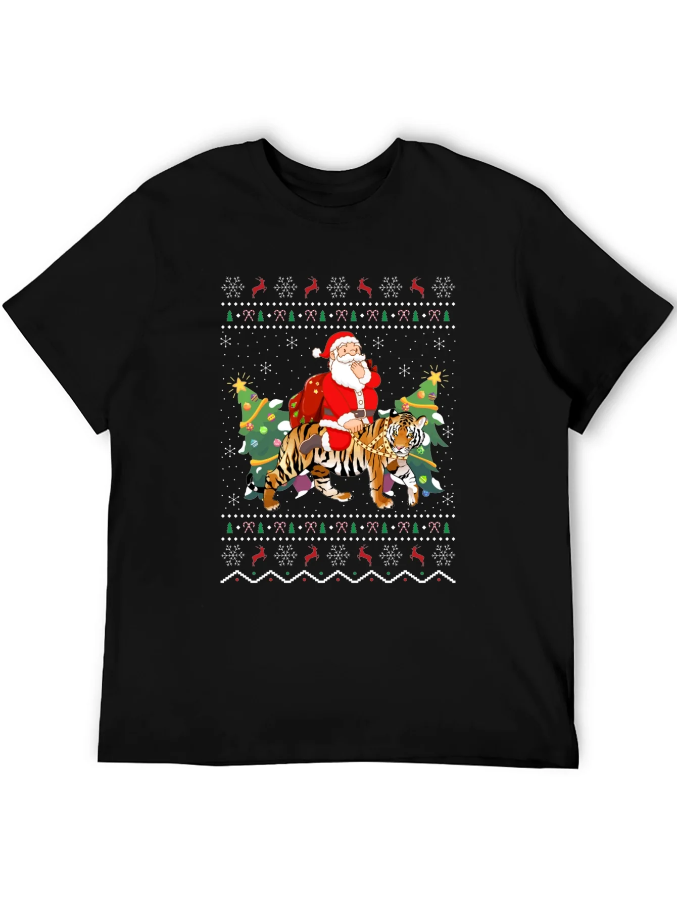 Santa Riding Tiger Christmas Ugly Sweater T-Shirt