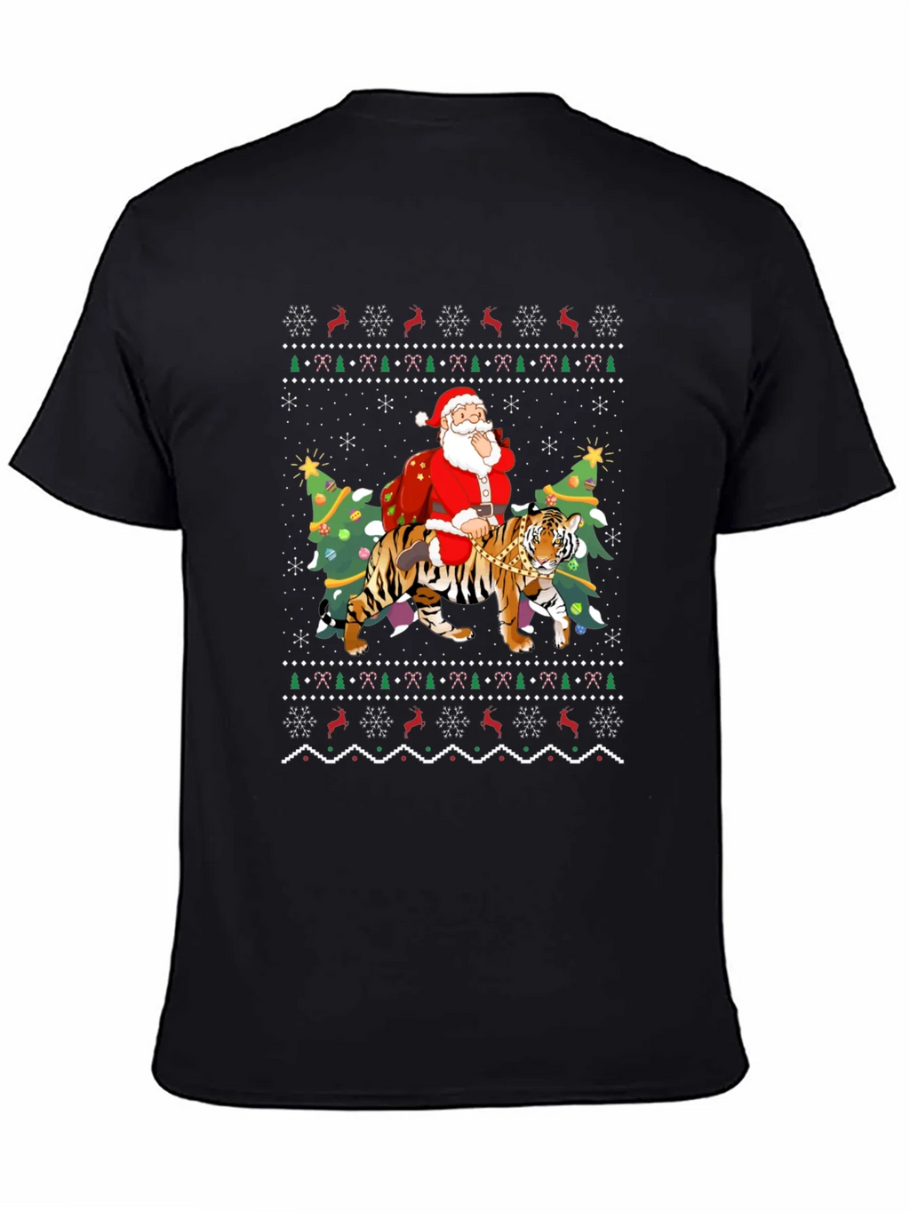 Santa Riding Tiger Christmas Ugly Sweater T-Shirt