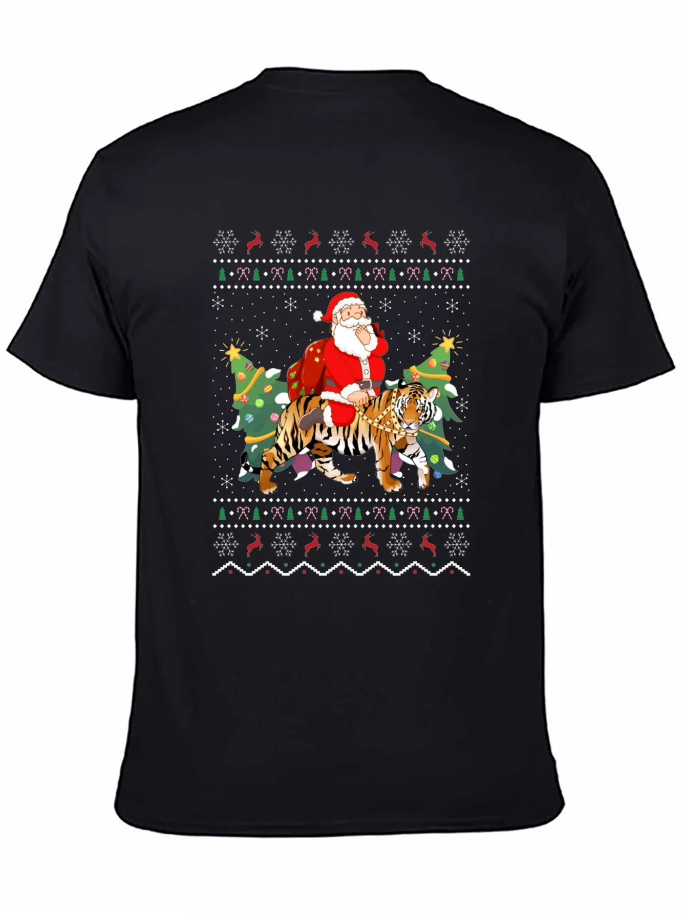 Santa Riding Tiger Christmas Ugly Sweater T-Shirt