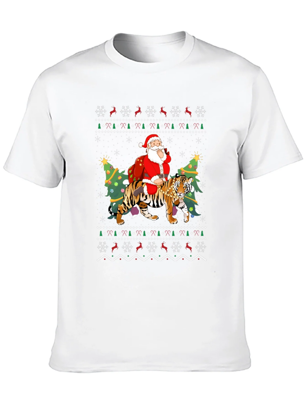 Santa Riding Tiger Christmas Ugly Sweater T-Shirt