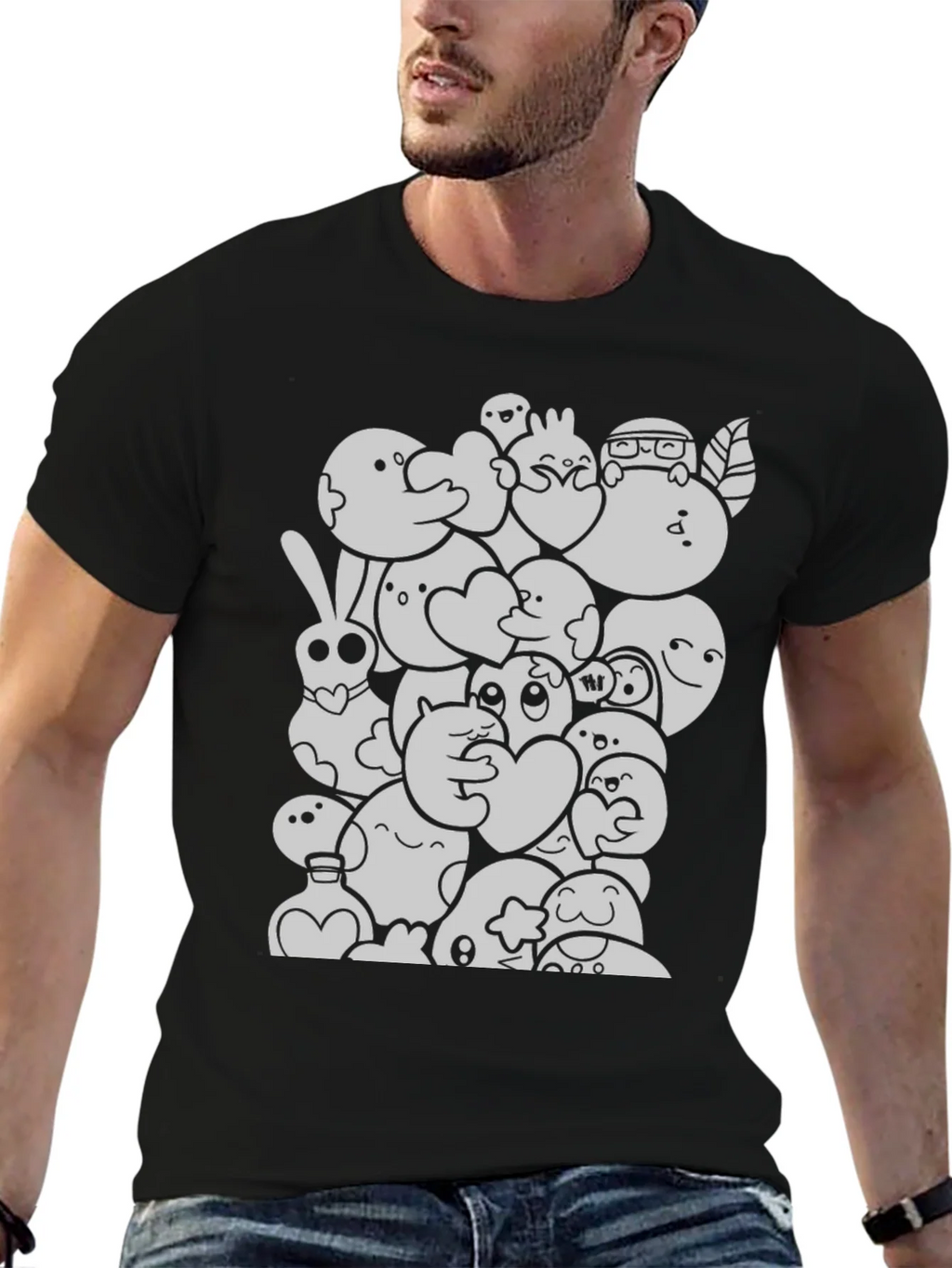 Cartoon Doodle Graphic Black T-Shirt