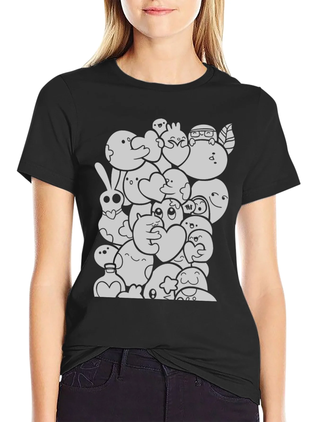 Cartoon Doodle Graphic Black T-Shirt