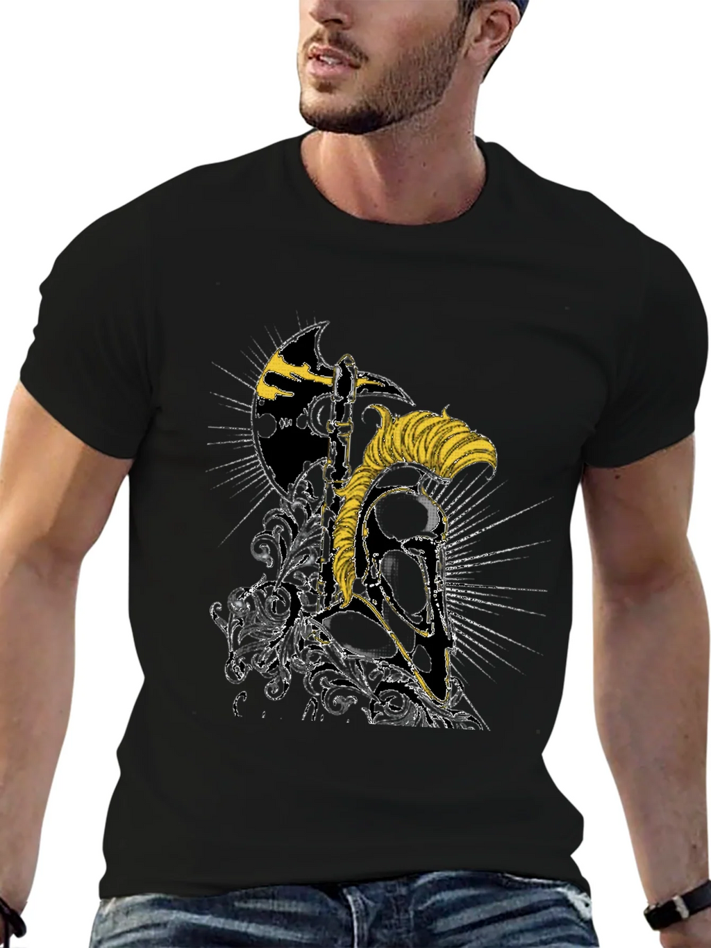 Spartan Warrior Helmet Graphic Black T-Shirt