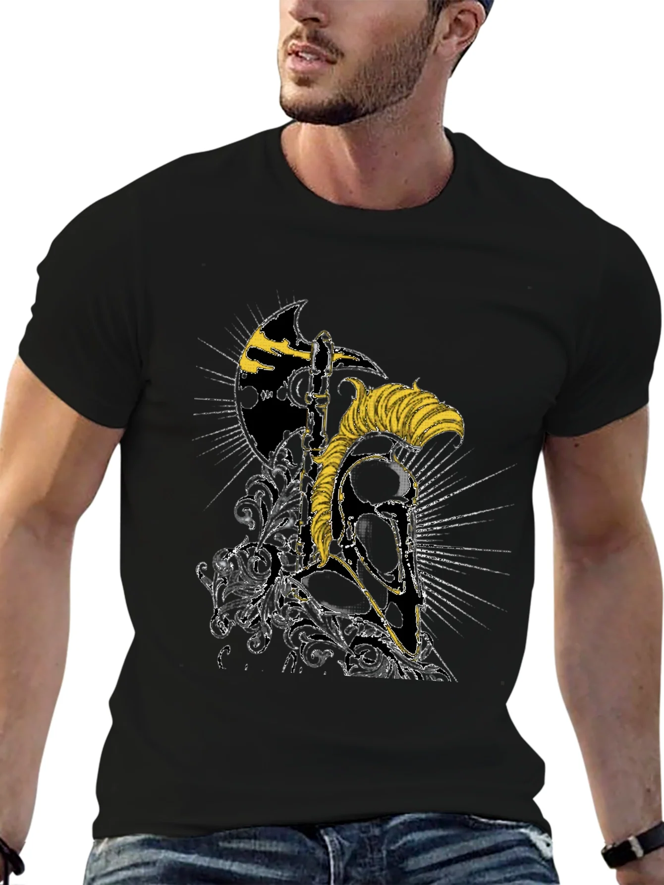 Spartan Warrior Helmet Graphic Black T-Shirt