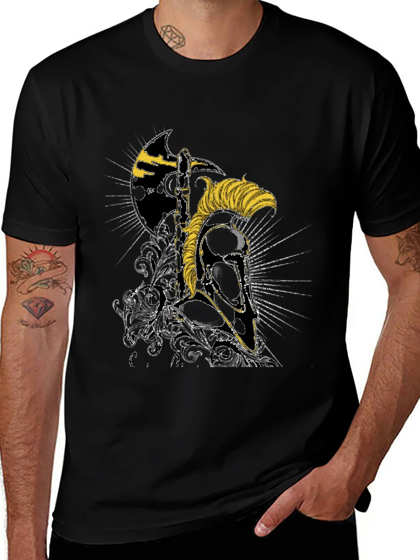 Spartan Warrior Helmet Graphic Black T-Shirt