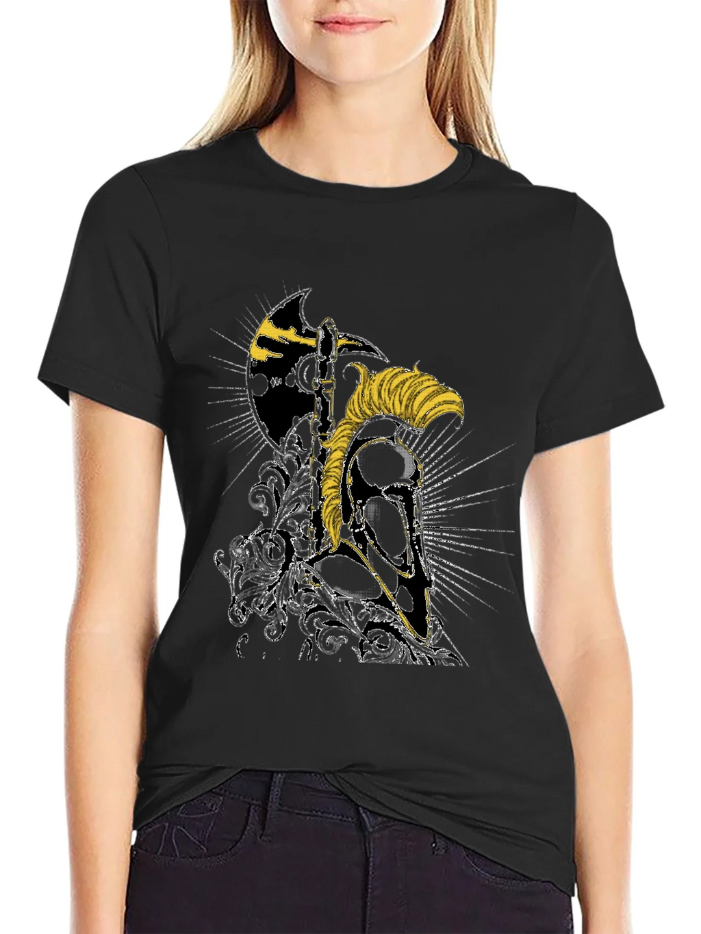 Spartan Warrior Helmet Graphic Black T-Shirt