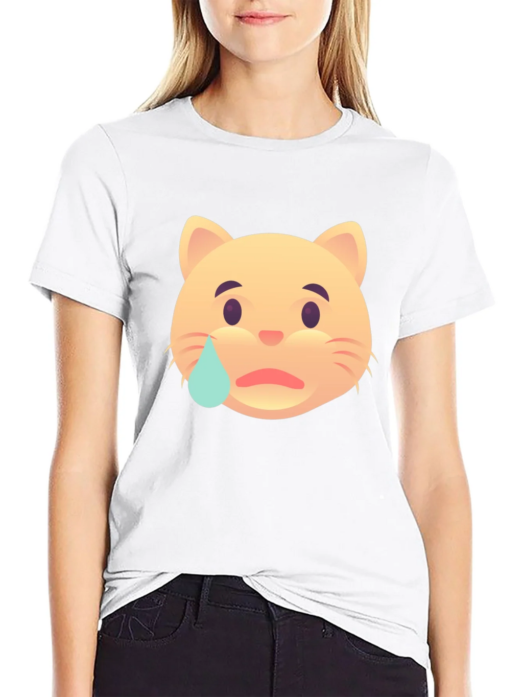 Sad Cat Emoji T-Shirt - Unisex Black Tee