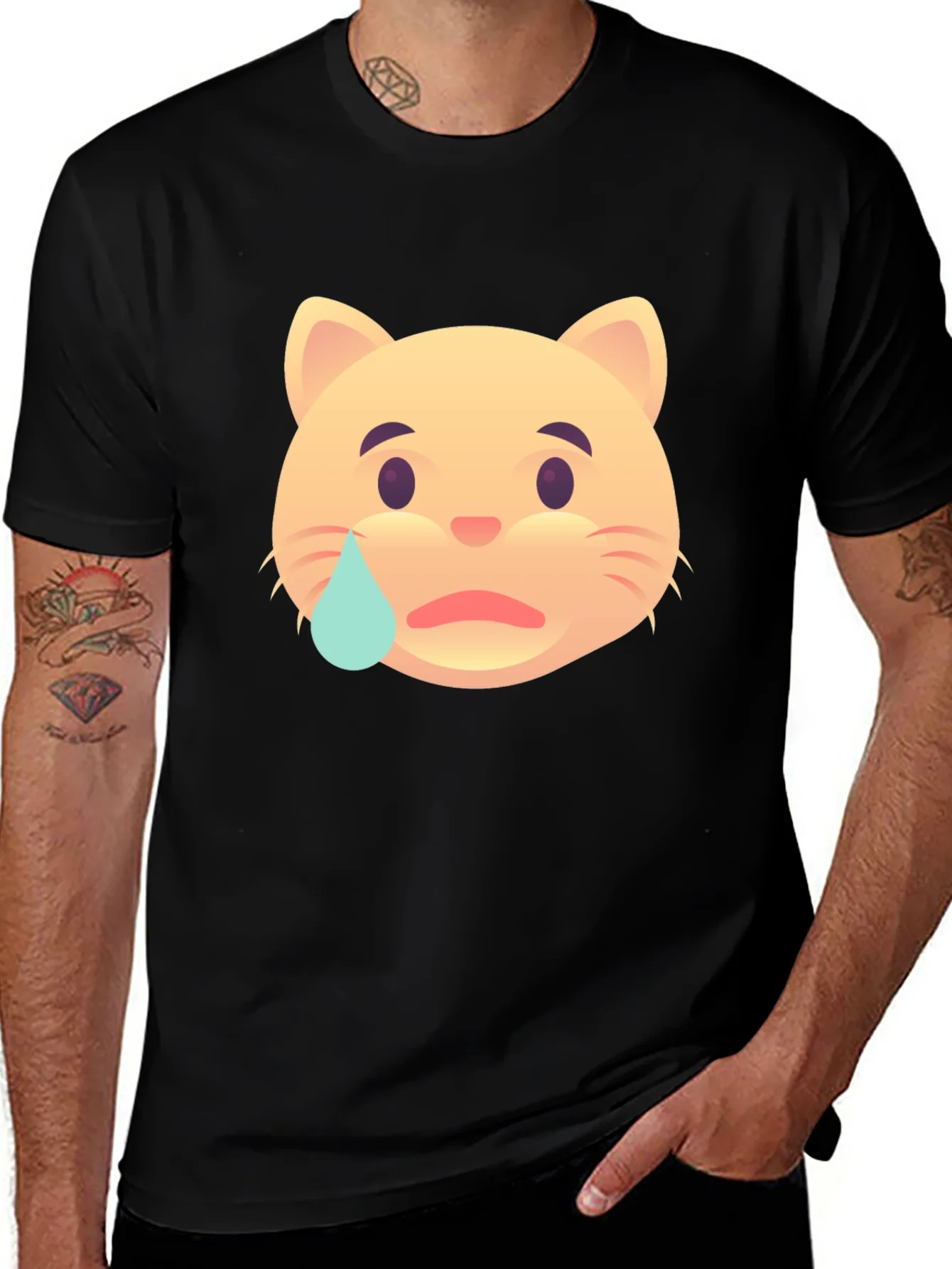 Sad Cat Emoji T-Shirt - Unisex Black Tee