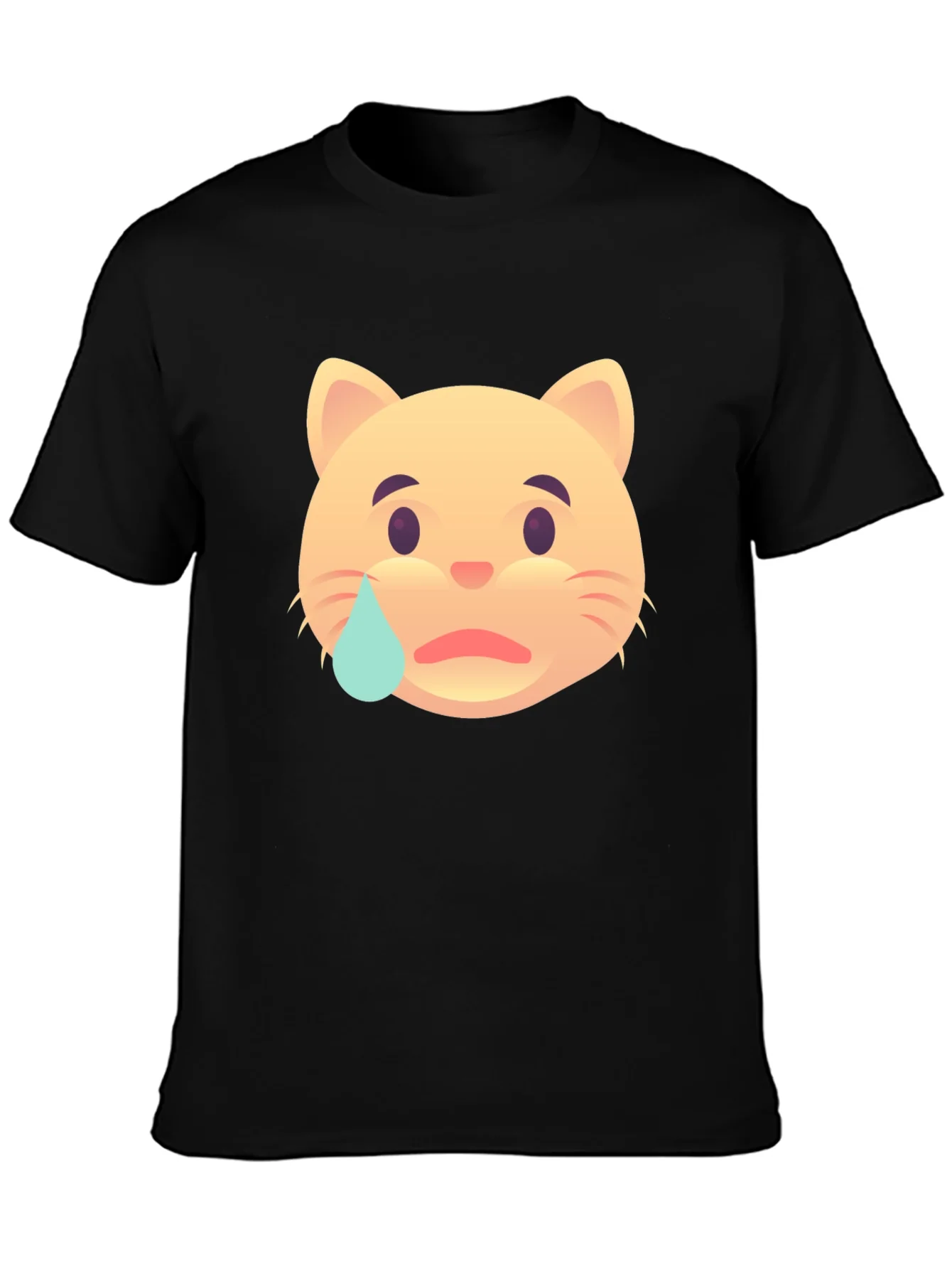 Sad Cat Emoji T-Shirt - Unisex Black Tee