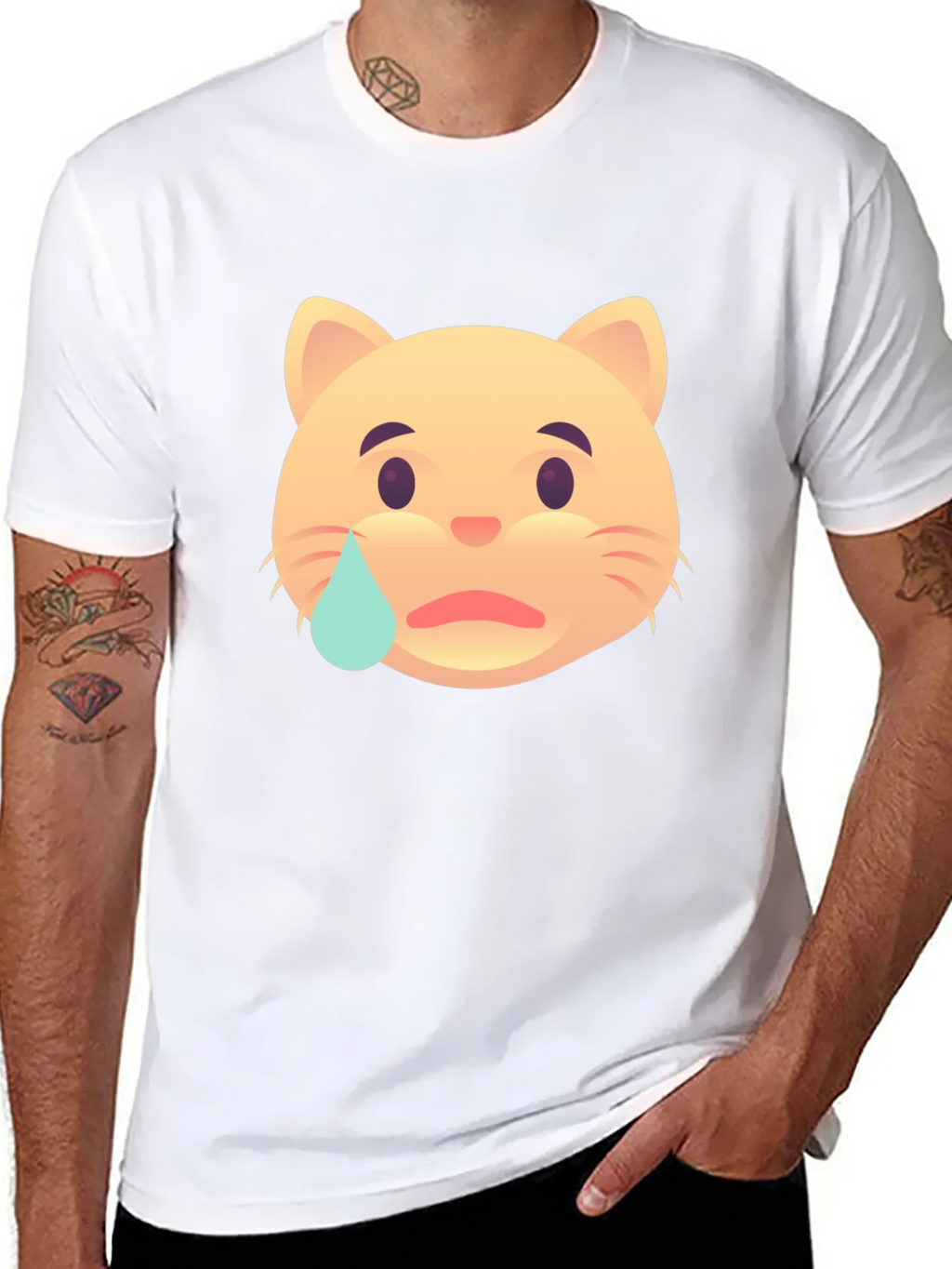 Sad Cat Emoji T-Shirt - Unisex Black Tee