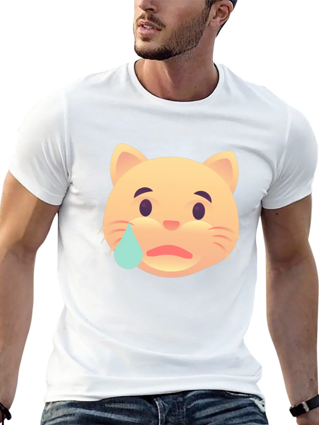 Sad Cat Emoji T-Shirt - Unisex Black Tee