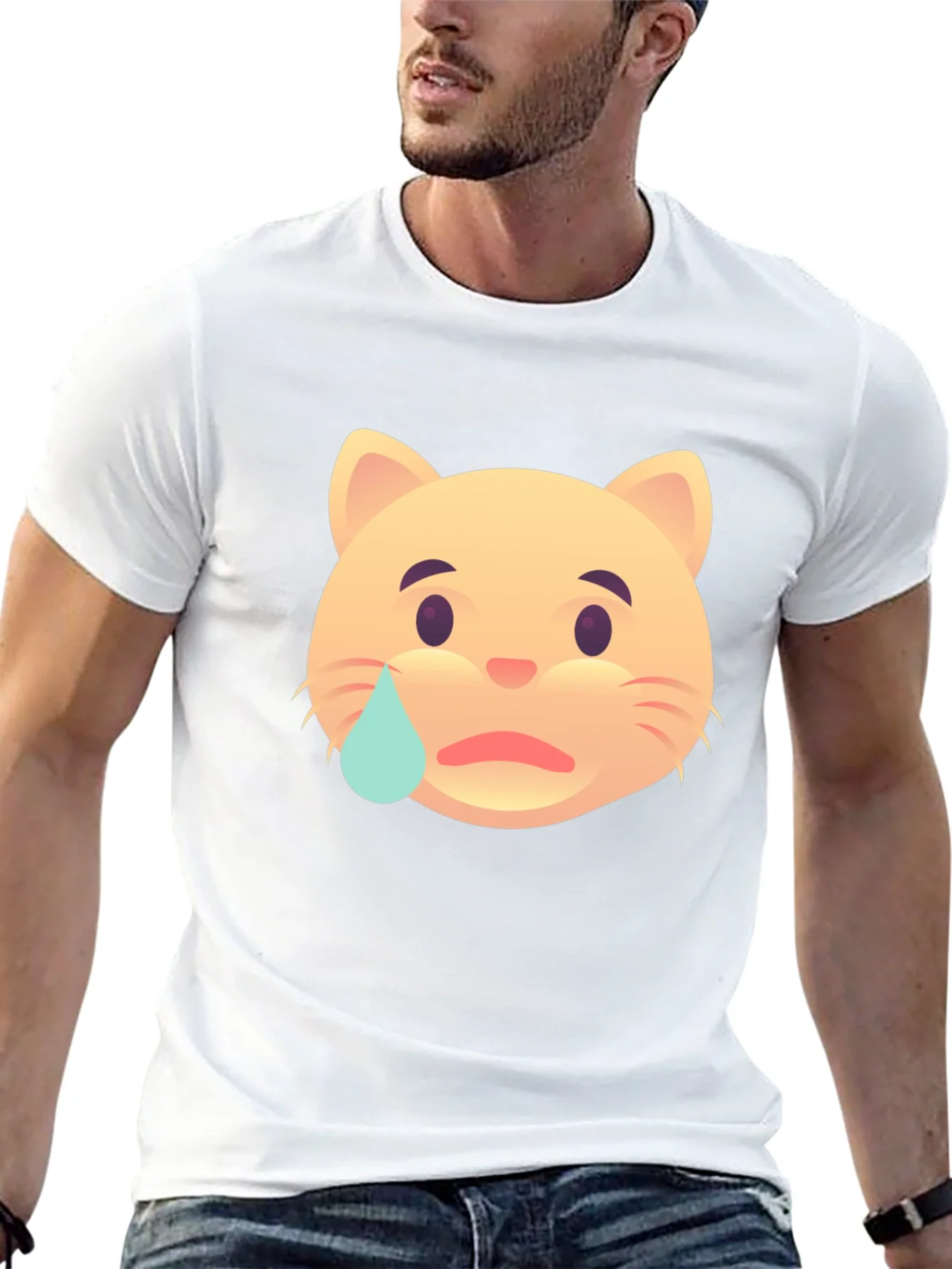 Sad Cat Emoji T-Shirt - Unisex Black Tee