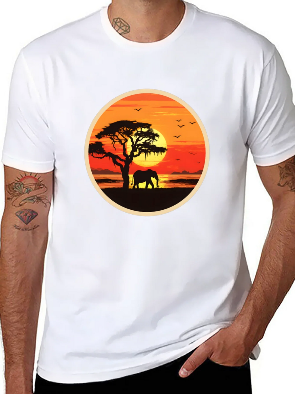 African Sunset Elephant Graphic Tee - Black