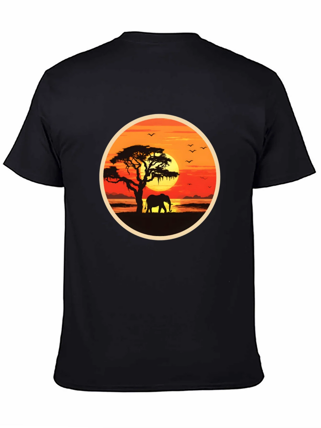 African Sunset Elephant Graphic Tee - Black