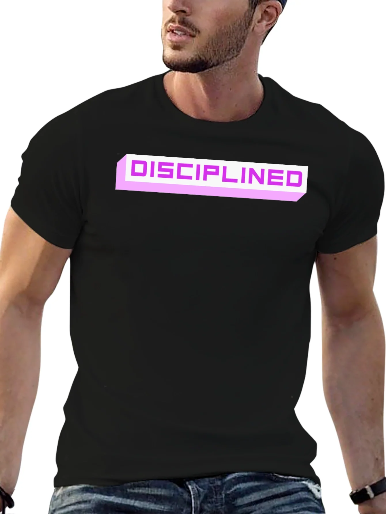 Disciplined Graphic Tee - Black Cotton Blend Casual T-Shirt