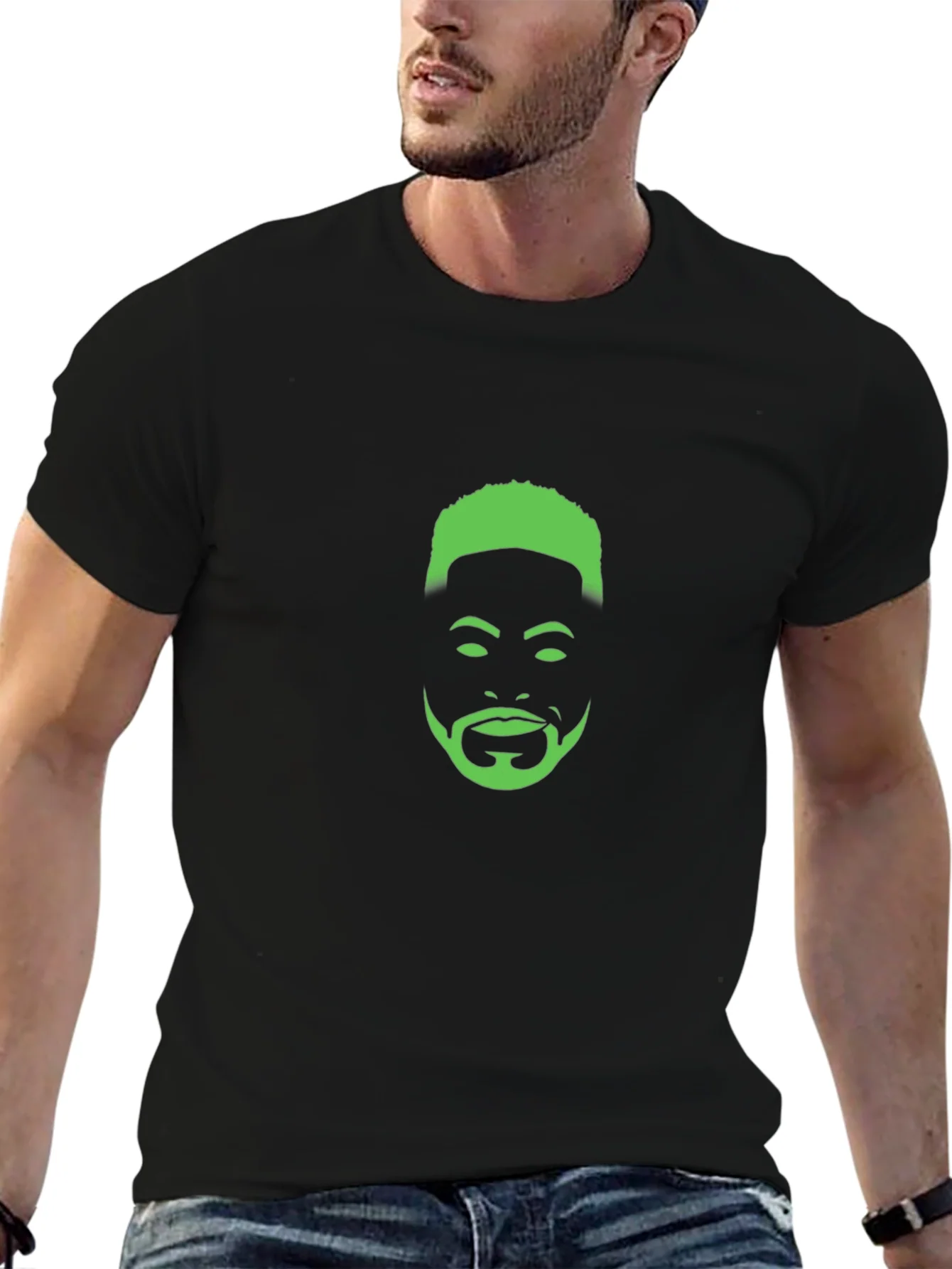 Cool Green Face Graphic Black T-Shirt