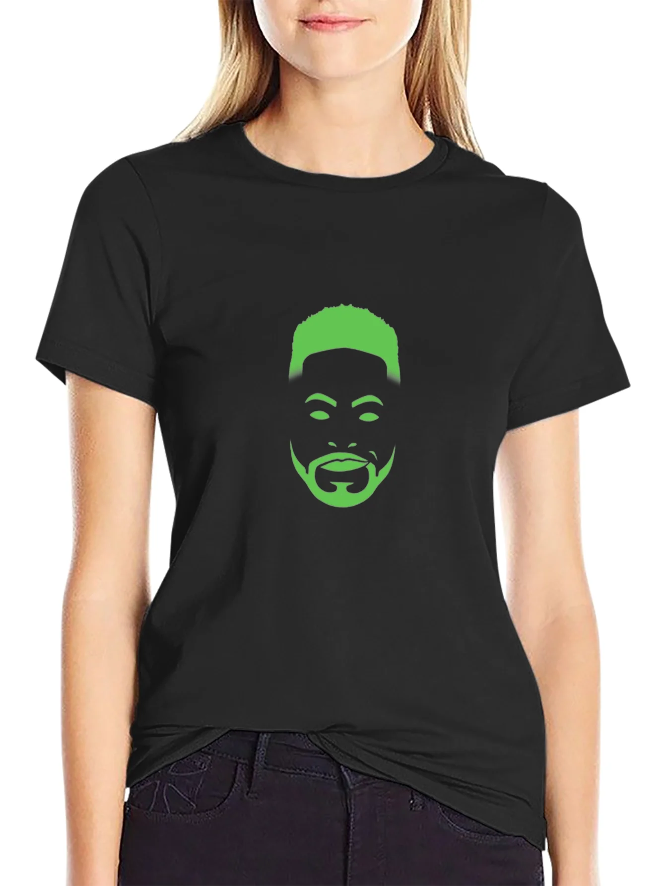 Cool Green Face Graphic Black T-Shirt
