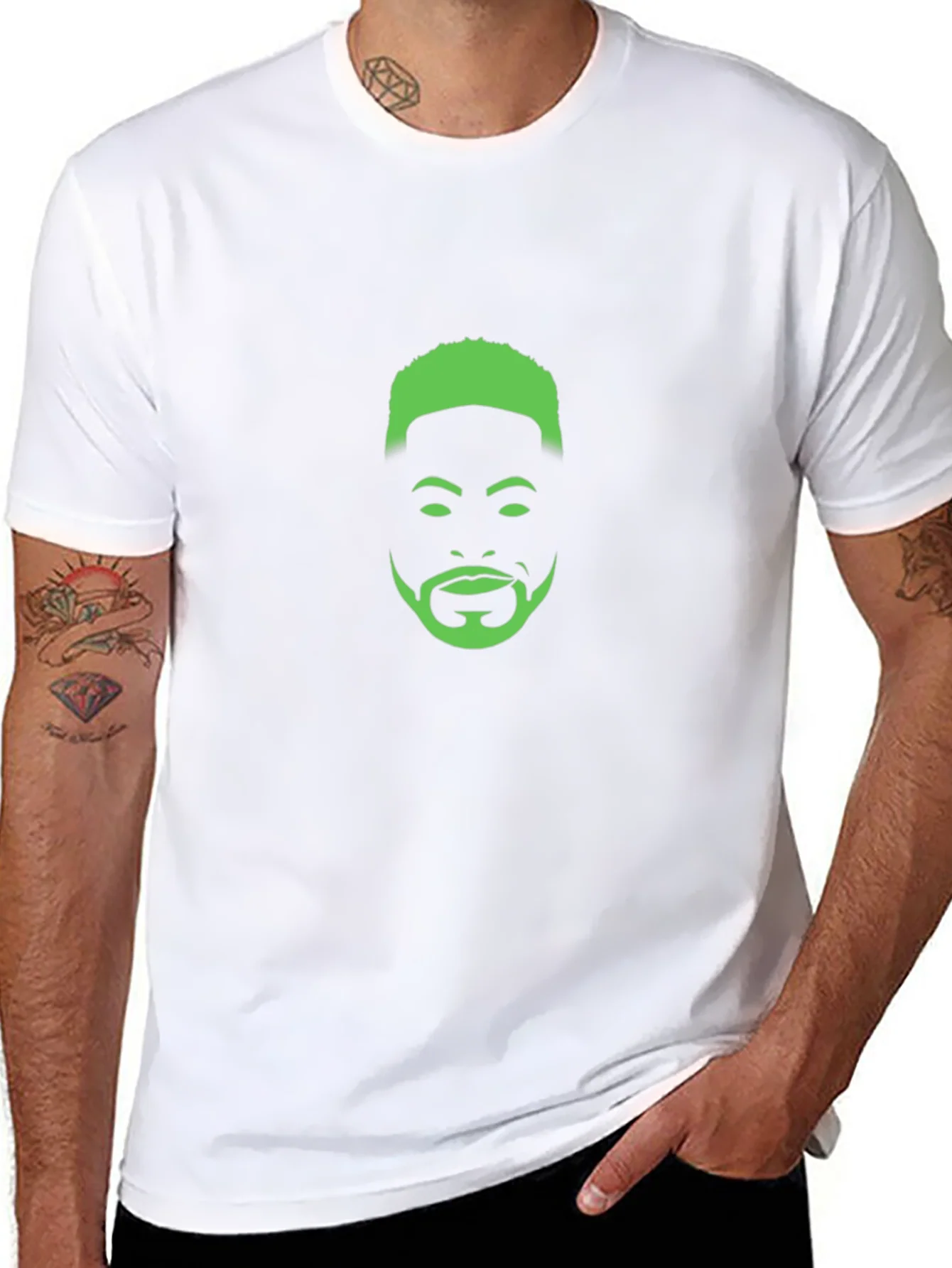Cool Green Face Graphic Black T-Shirt