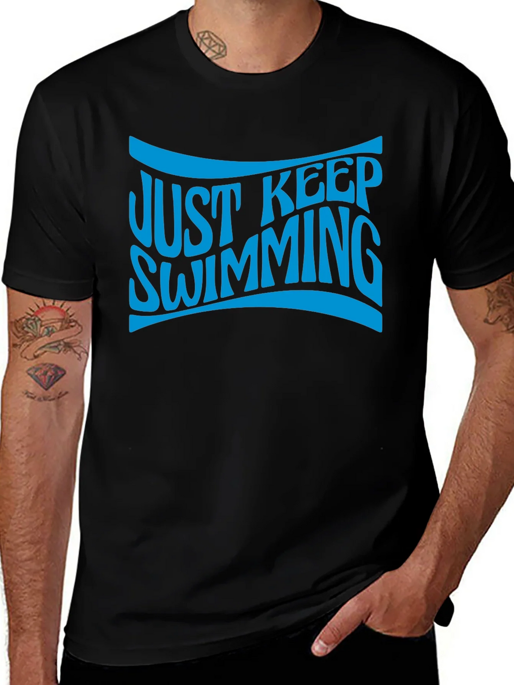 Just Keep Swimming Black Graphic T-Shirt