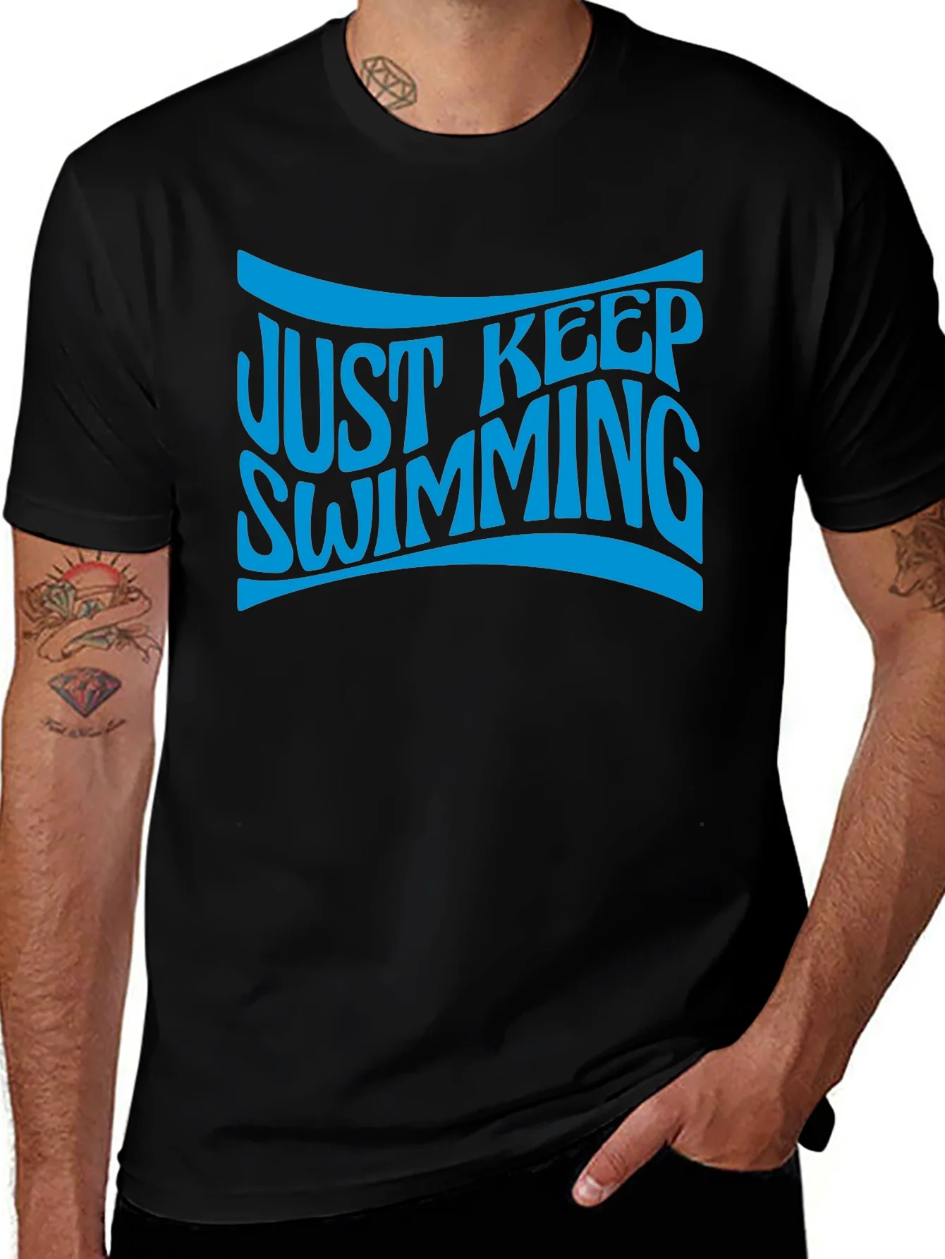 Just Keep Swimming Black Graphic T-Shirt