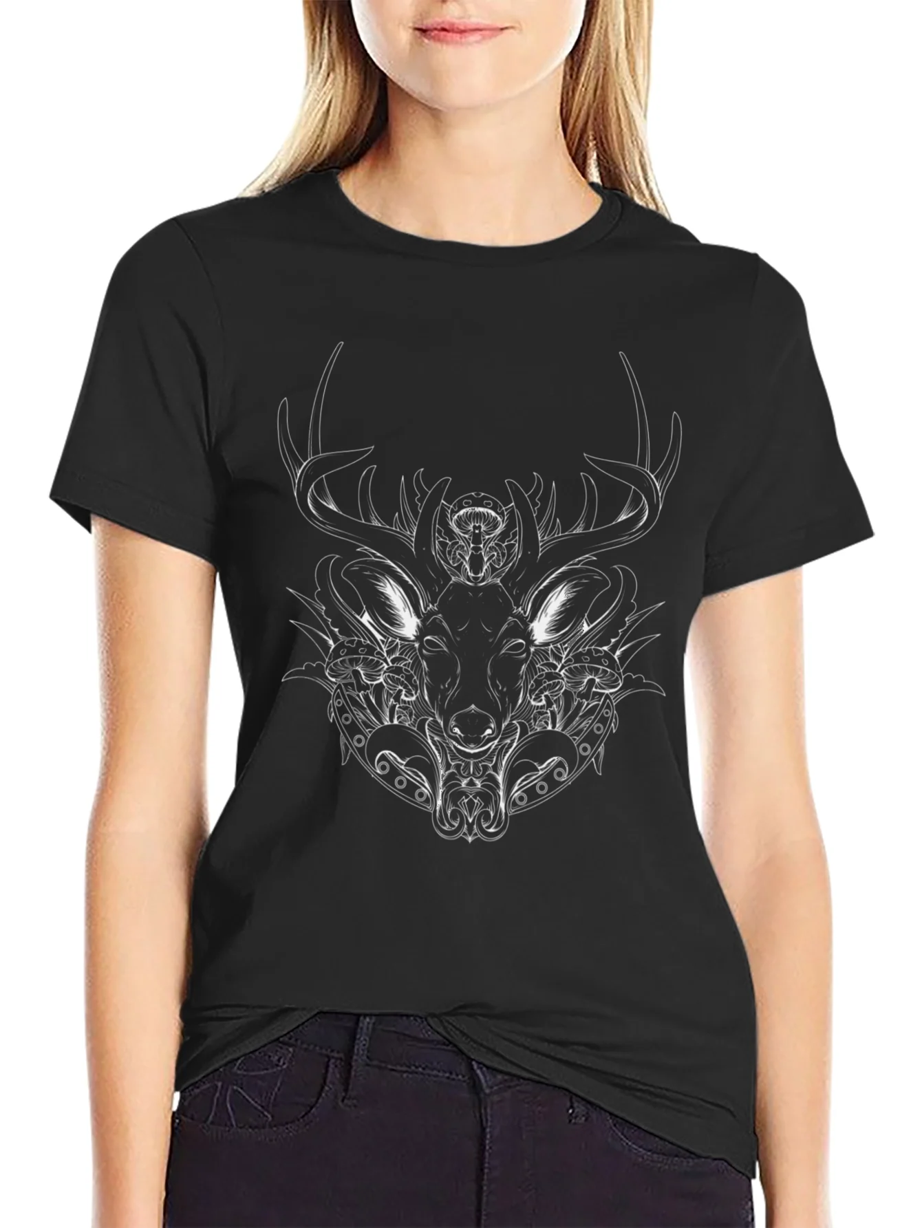 Stag Graphic Black T-Shirt - Unique Animal Design