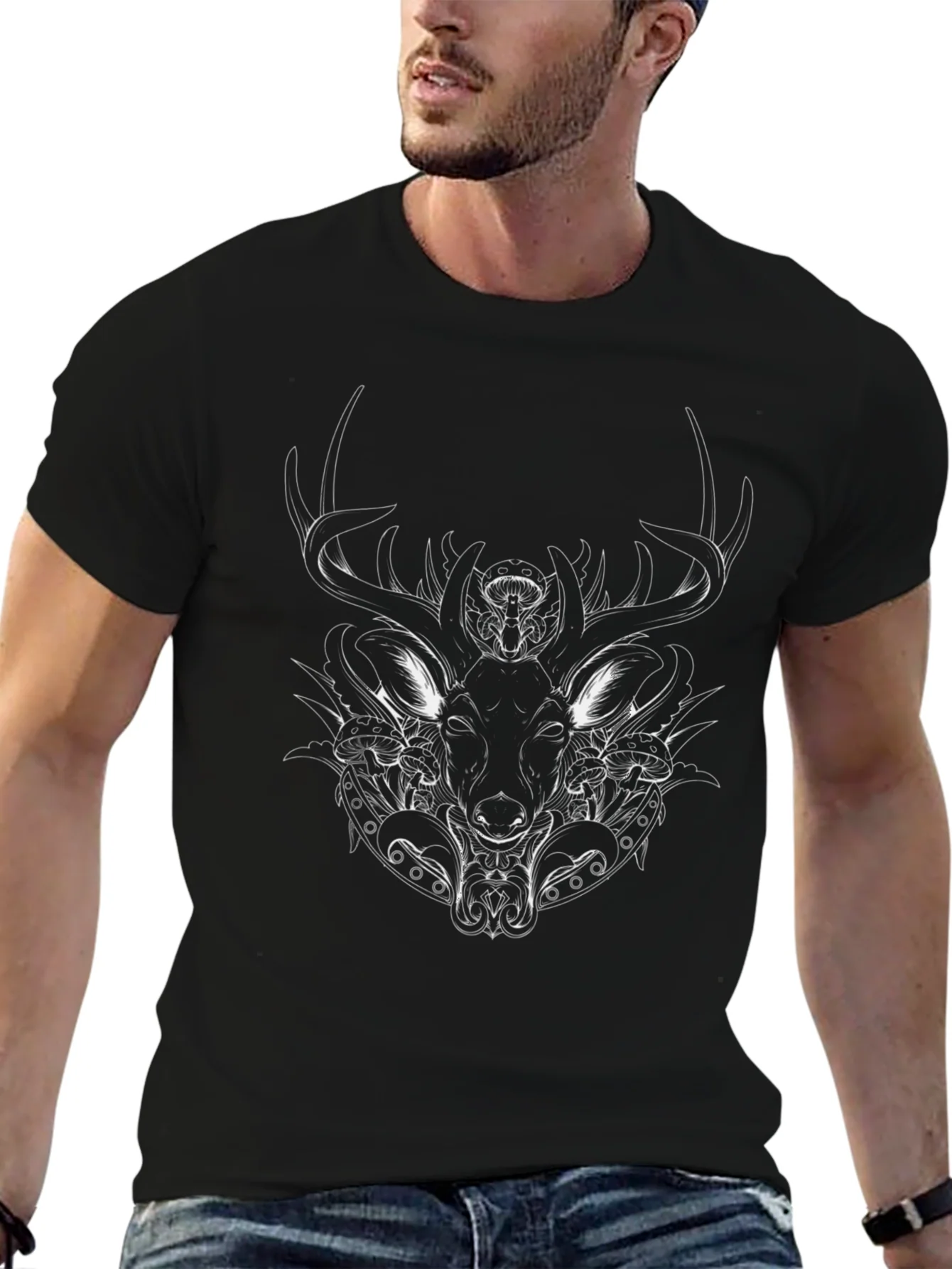 Stag Graphic Black T-Shirt - Unique Animal Design