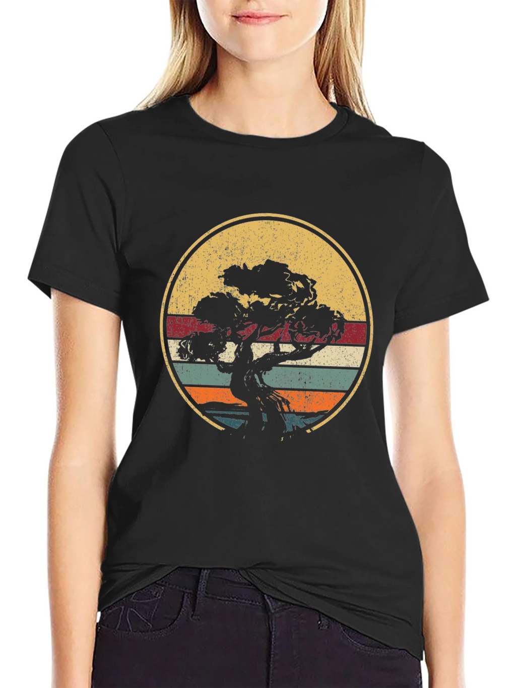 Bonsai Tree Retro Sunset T-Shirt