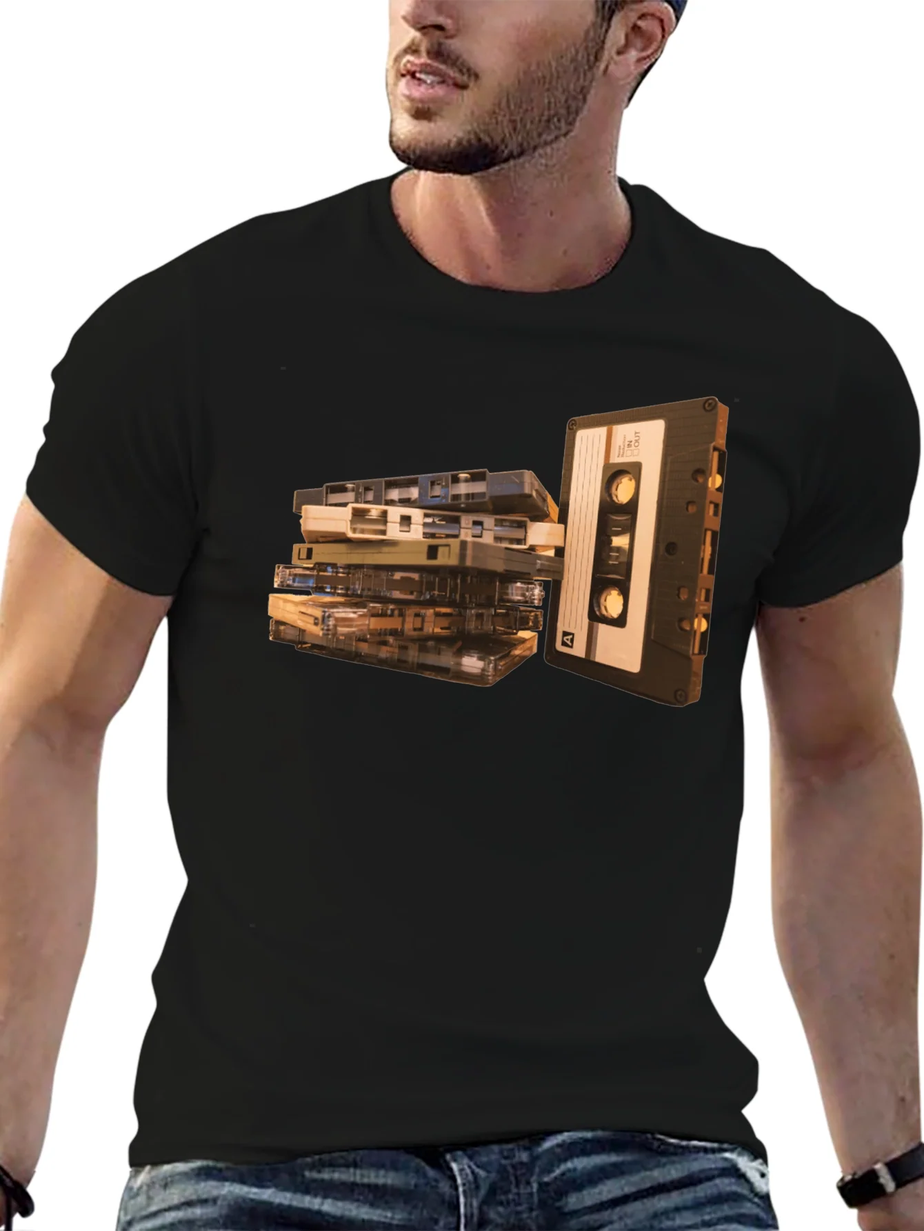 Vintage Cassette Tape Stack Graphic Tee - Retro Music Lover T-Shirt