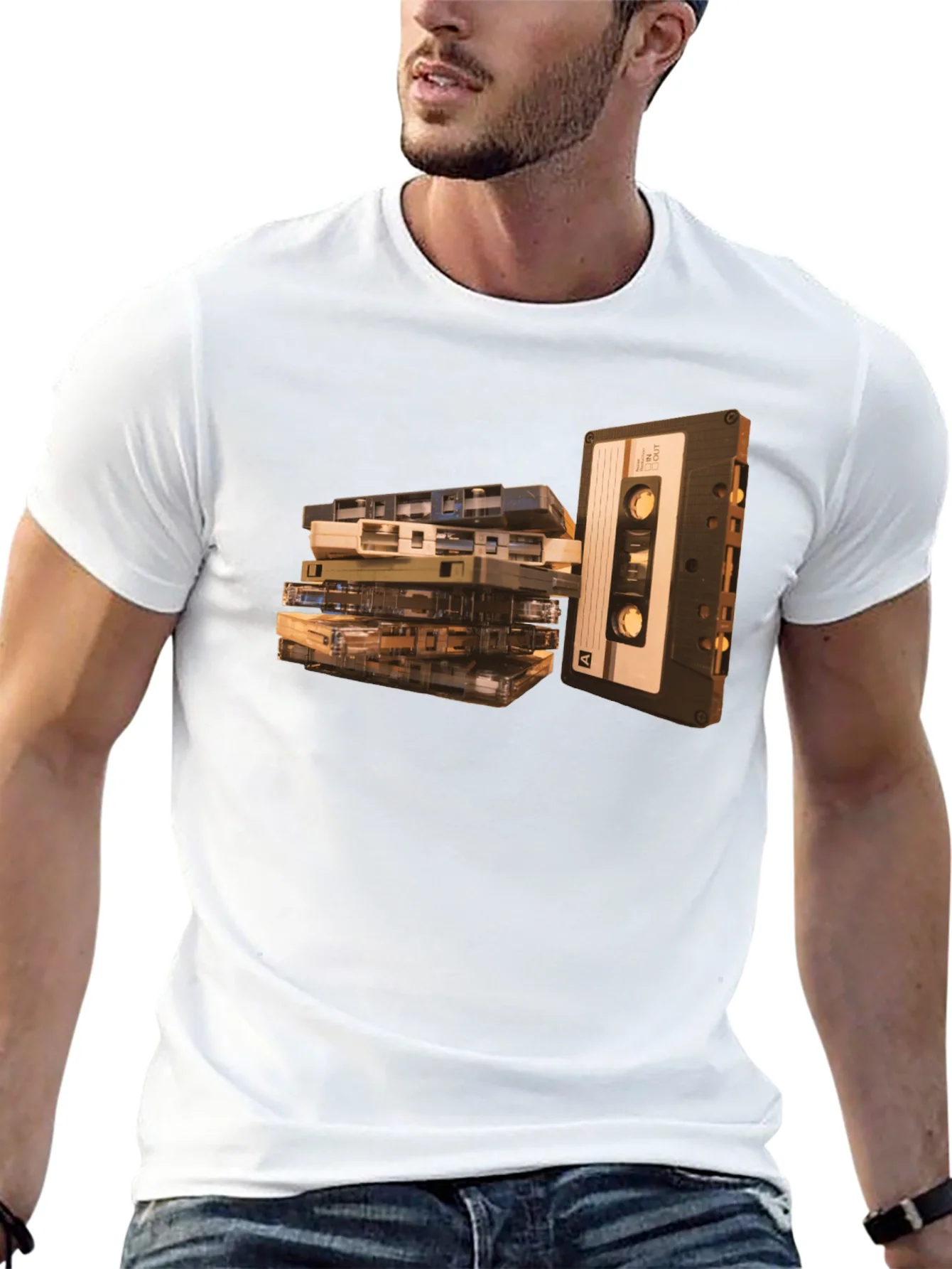 Vintage Cassette Tape Stack Graphic Tee - Retro Music Lover T-Shirt