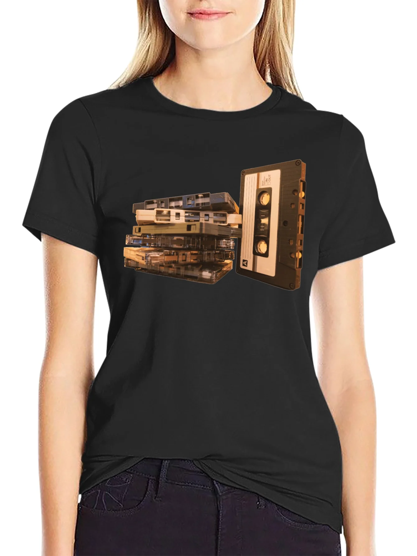 Vintage Cassette Tape Stack Graphic Tee - Retro Music Lover T-Shirt