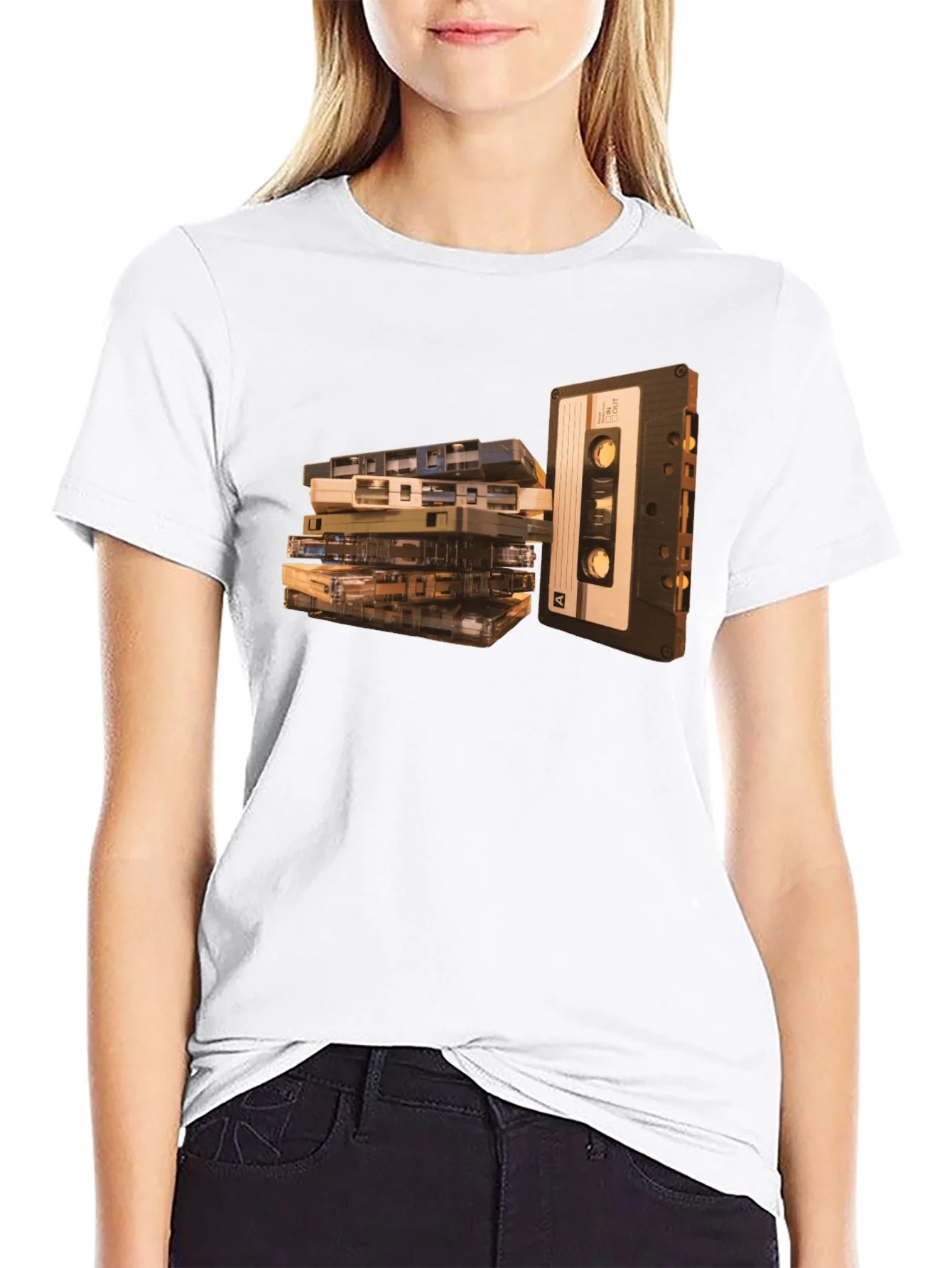 Vintage Cassette Tape Stack Graphic Tee - Retro Music Lover T-Shirt