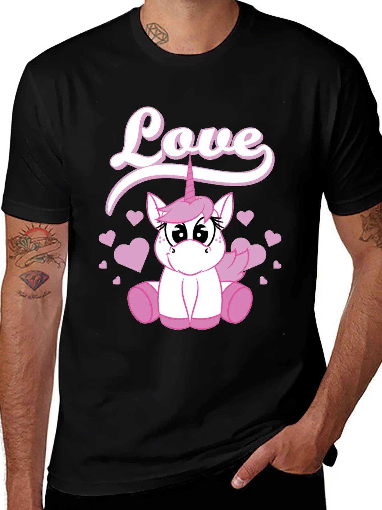 Love Unicorn Graphic Black T-Shirt