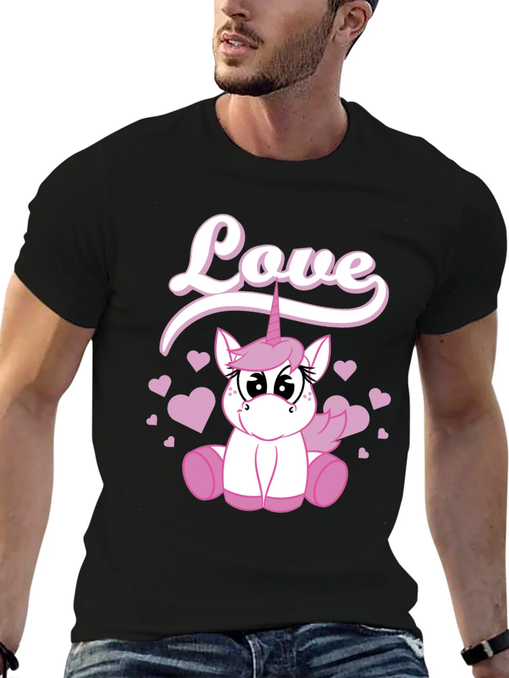 Love Unicorn Graphic Black T-Shirt