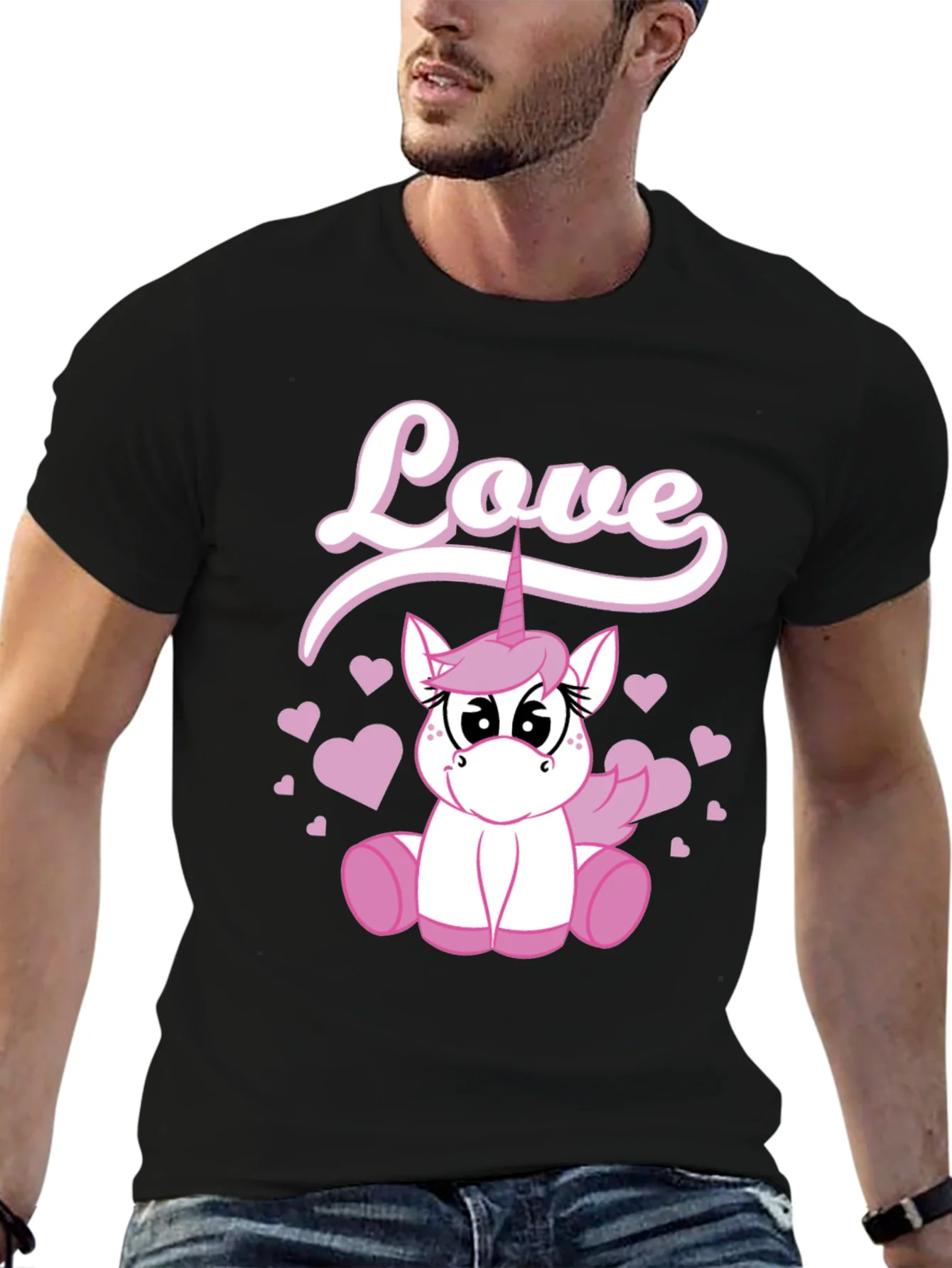 Love Unicorn Graphic Black T-Shirt