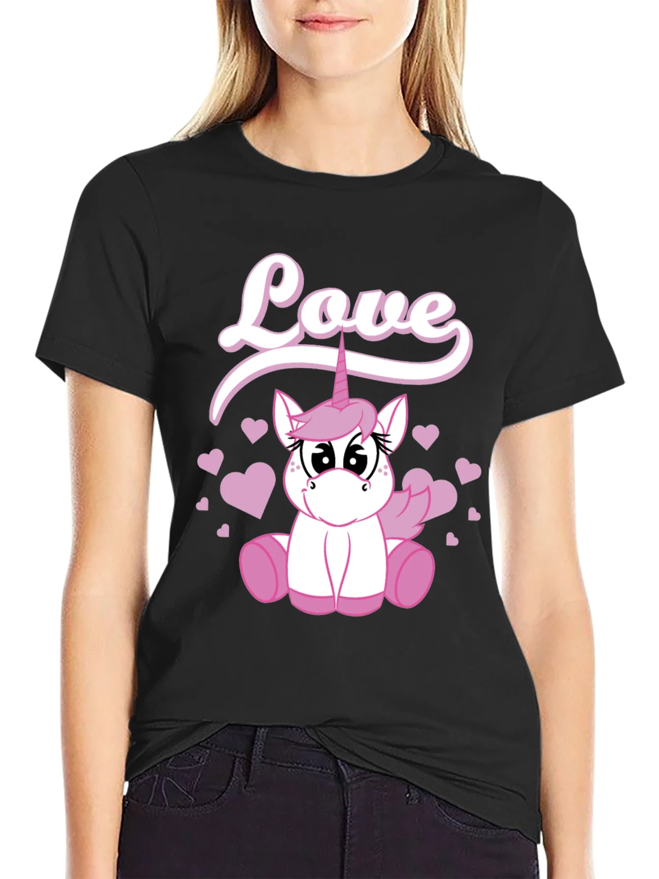 Love Unicorn Graphic Black T-Shirt