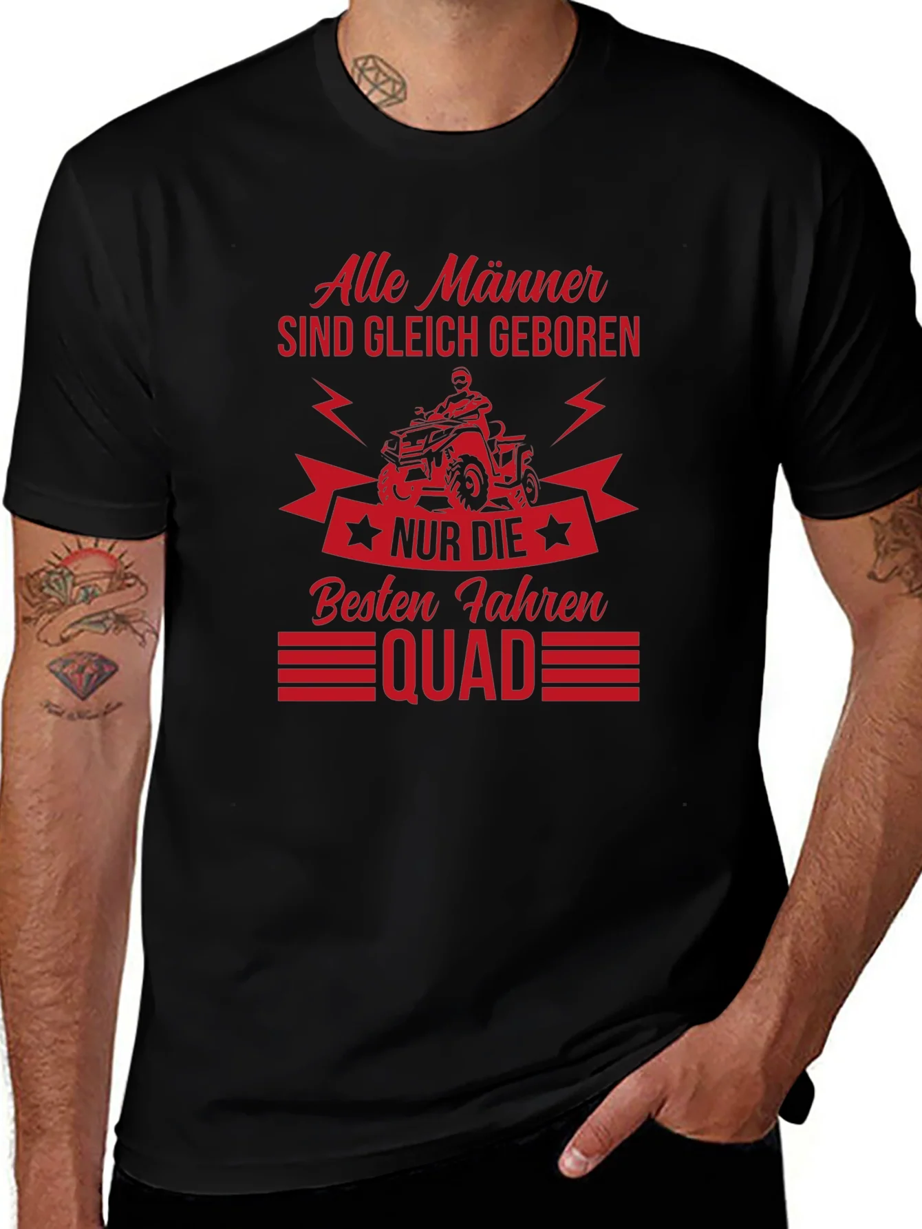 Mens Black T-Shirt - Quad Biker Design