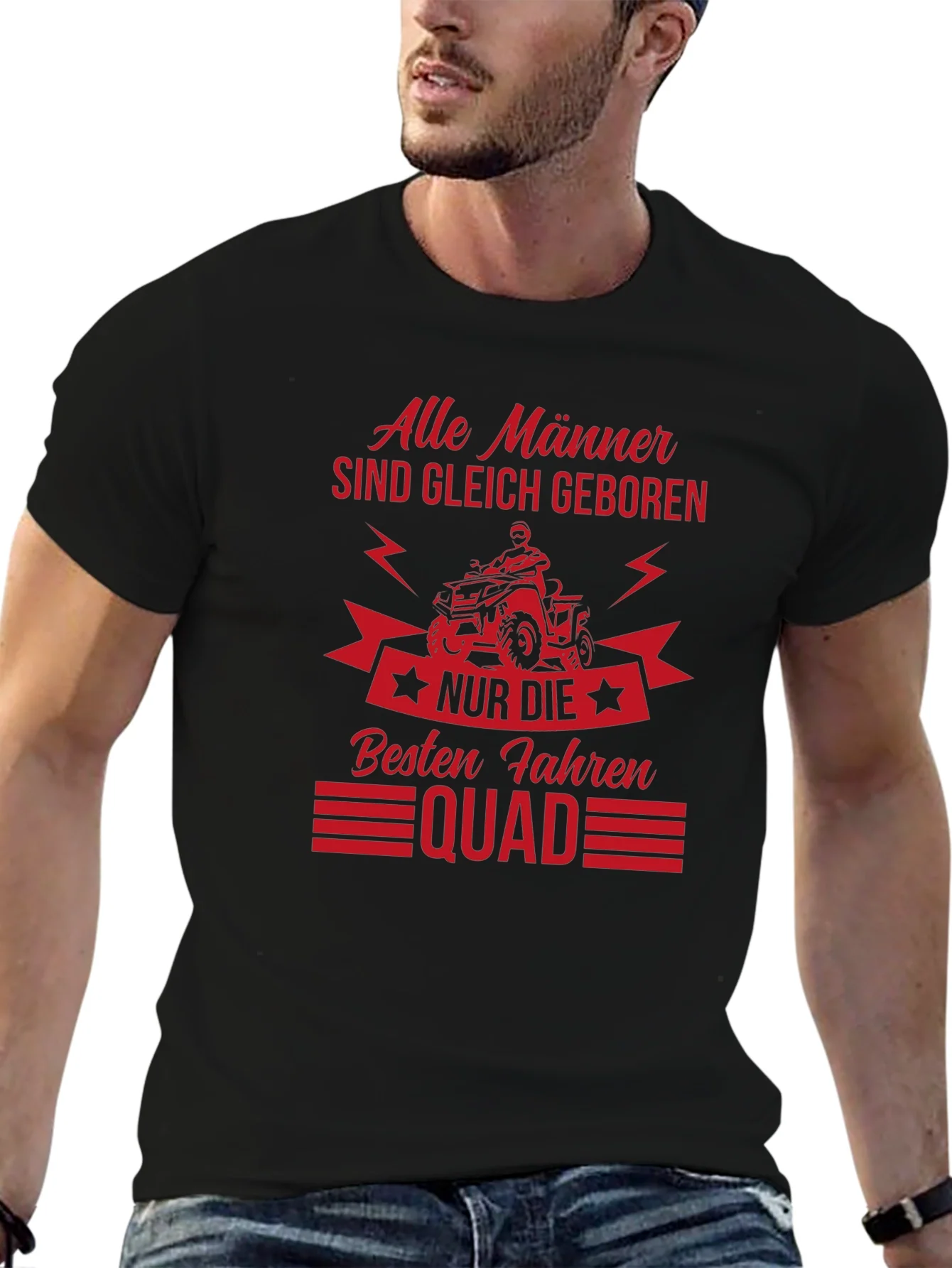 Mens Black T-Shirt - Quad Biker Design