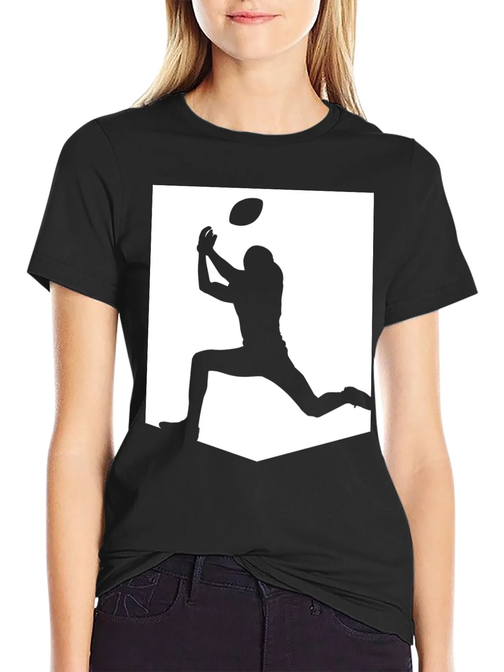 Football Silhouette Graphic Tee - Black Casual Shirt