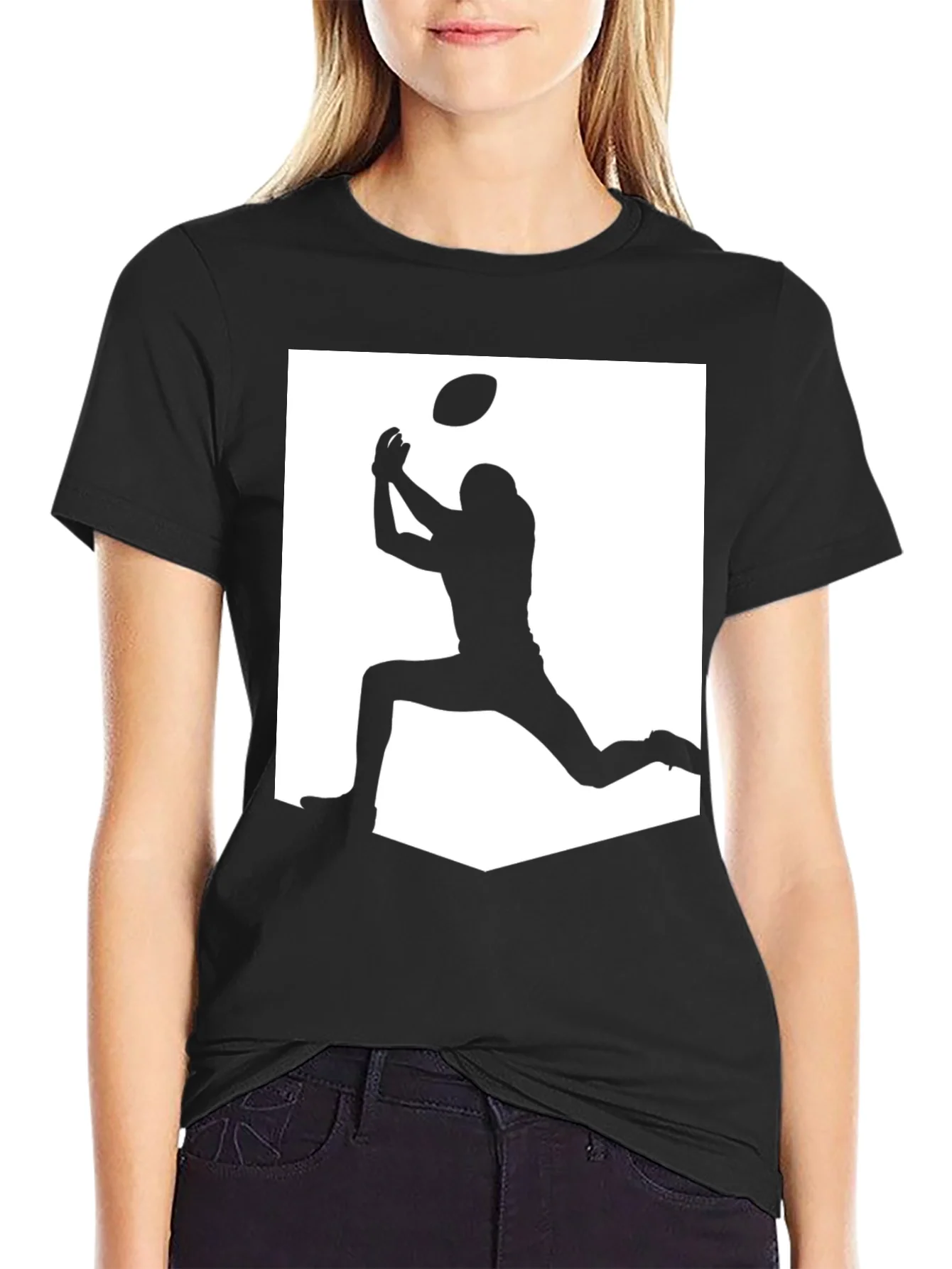 Football Silhouette Graphic Tee - Black Casual Shirt