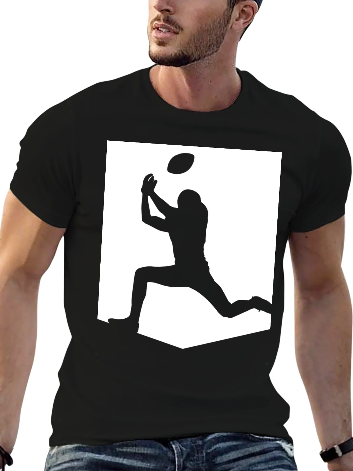 Football Silhouette Graphic Tee - Black Casual Shirt