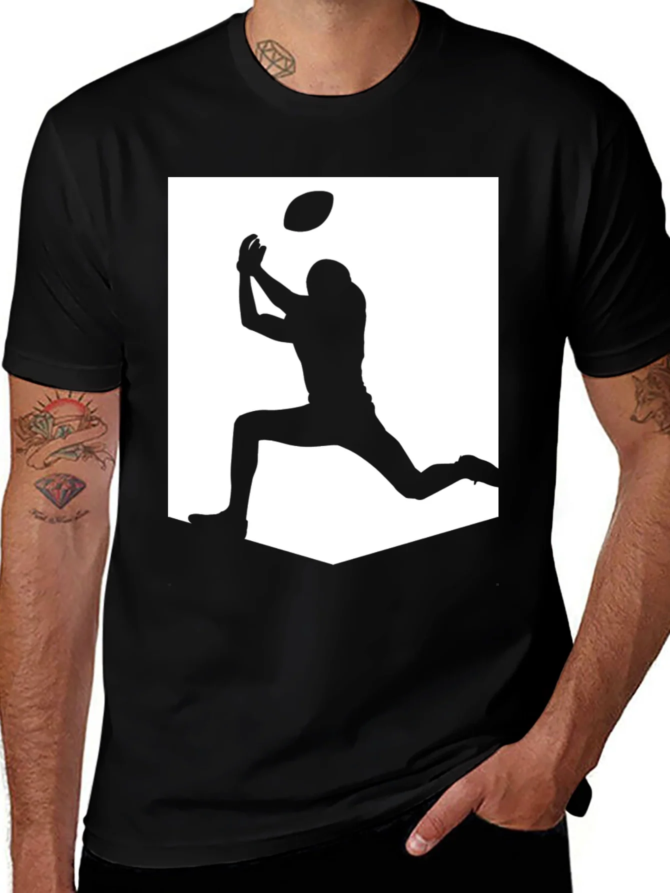 Football Silhouette Graphic Tee - Black Casual Shirt