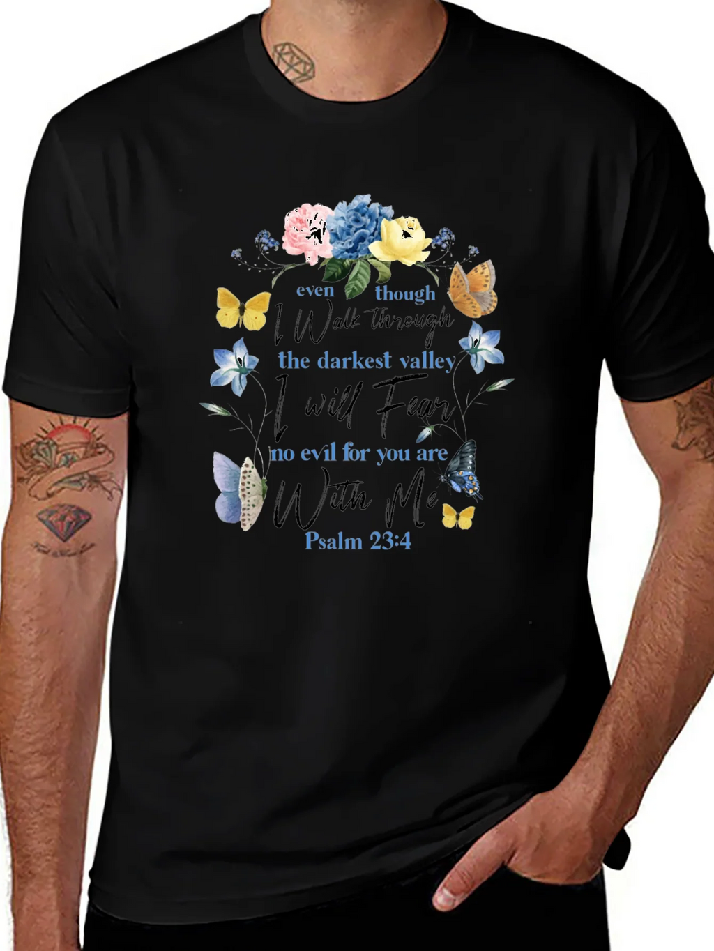 Floral Psalm 23:4 T-Shirt - Christian Scripture Tee