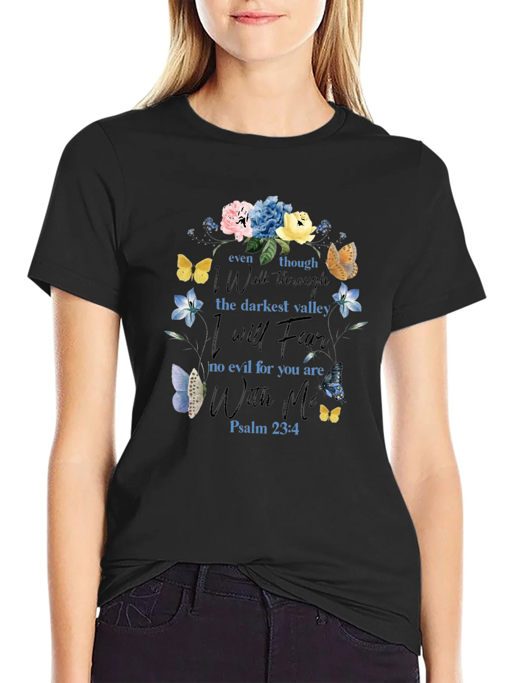 Floral Psalm 23:4 T-Shirt - Christian Scripture Tee
