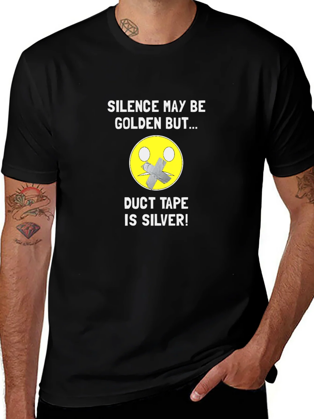 Silence Golden Duct Tape Silver Graphic T-Shirt