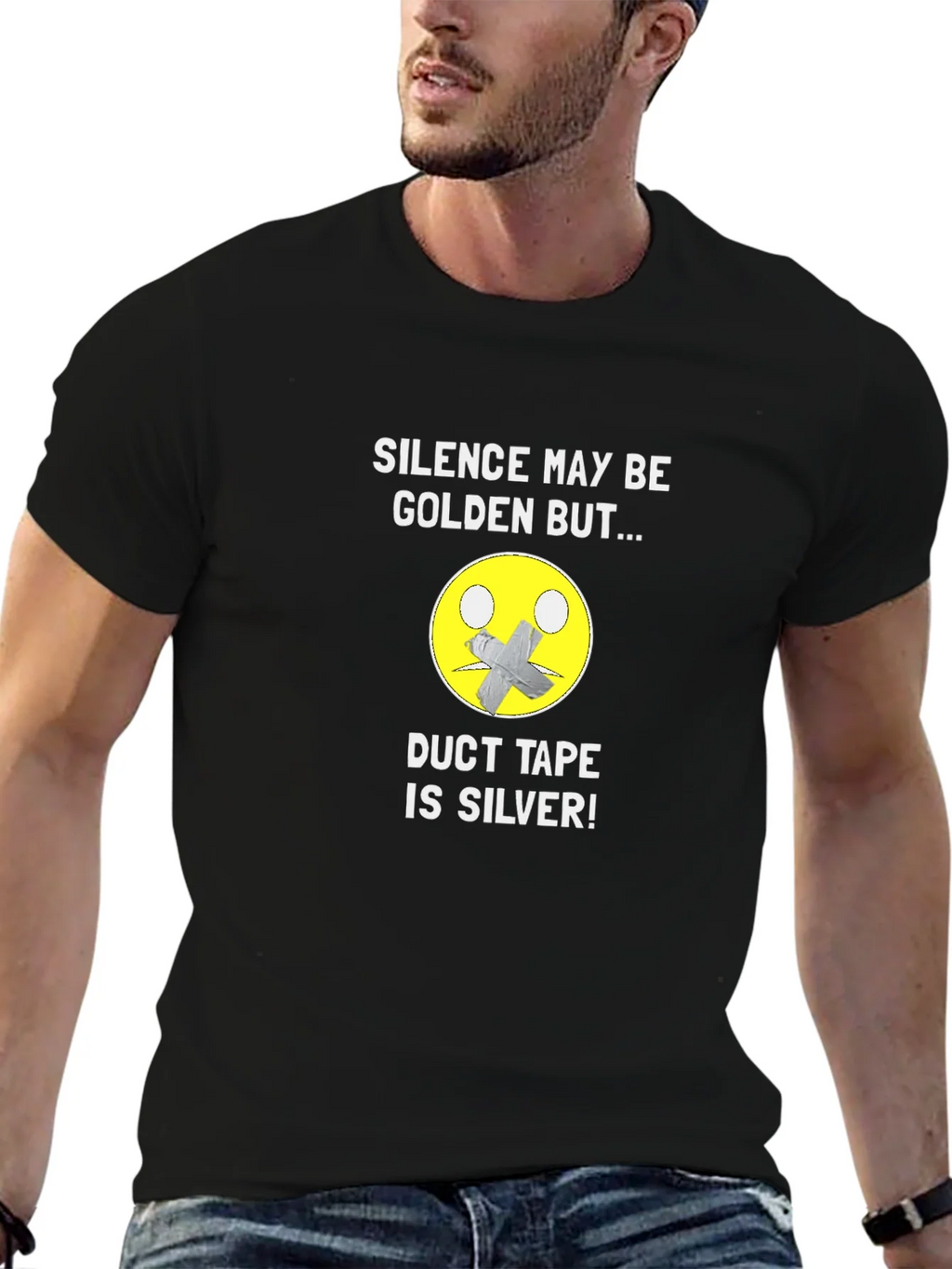 Silence Golden Duct Tape Silver Graphic T-Shirt